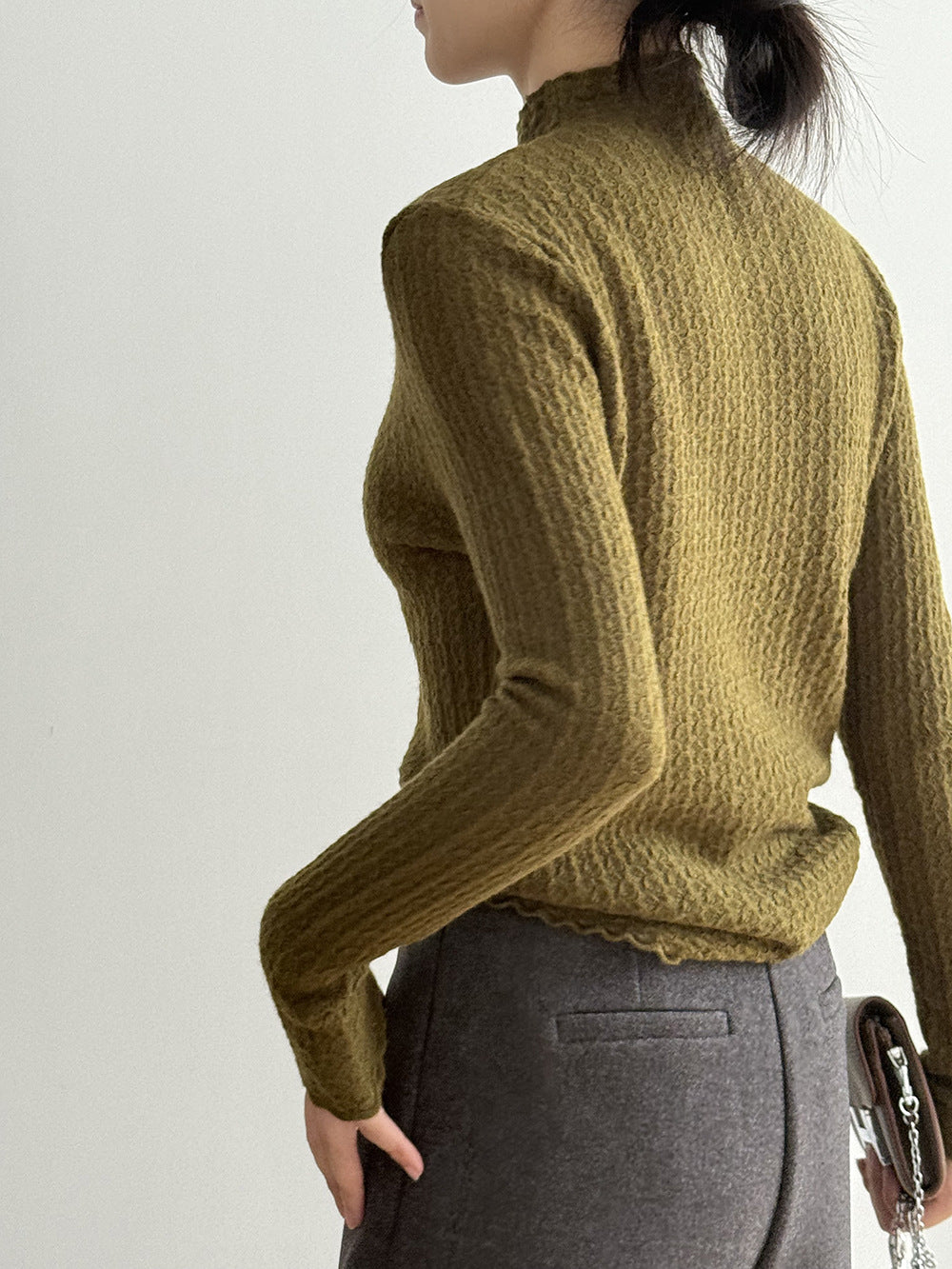 (48H出貨)純色軟糯百搭半高領鏤空蕾絲針織衫-5色