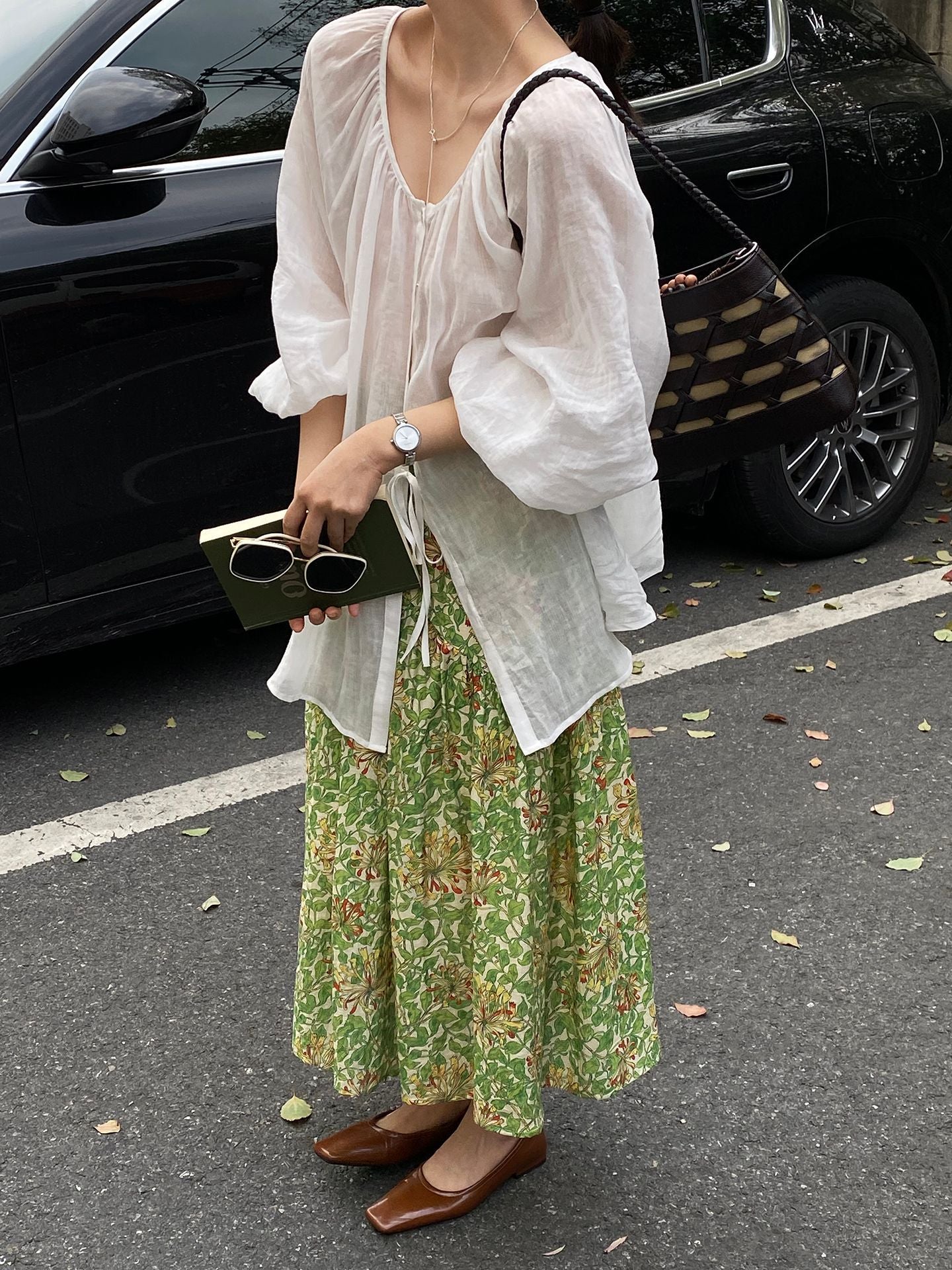 韓系夏田園浪漫小清新碎花半身裙