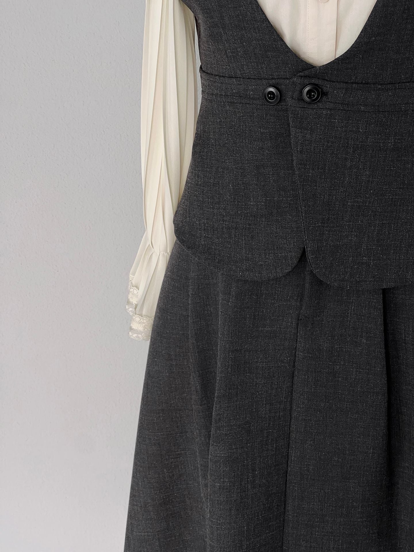 韓系通勤西裝氣質兩穿顯瘦馬甲+休閒半身裙-兩件式套裝