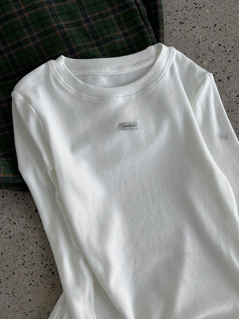 (48H出貨)韓版刺繡軟糯修身純色圓領打底衫-8色