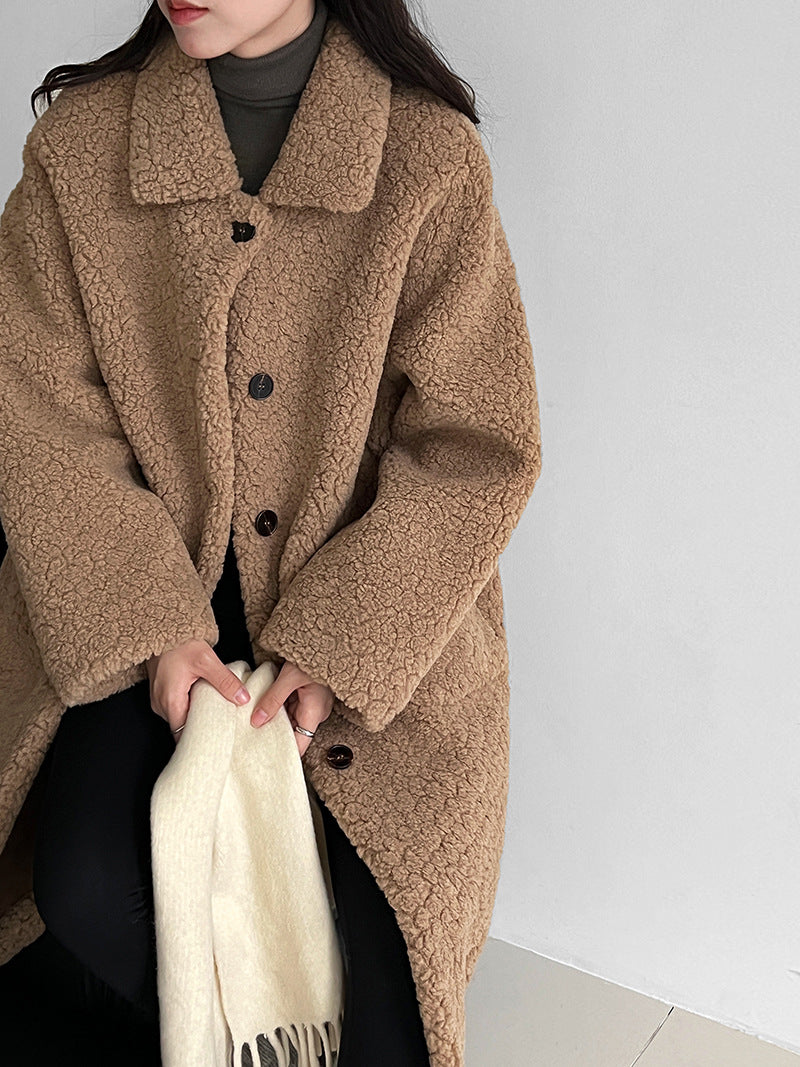 韓系加厚皮毛一體環保皮草羊羔毛大衣外套-2色