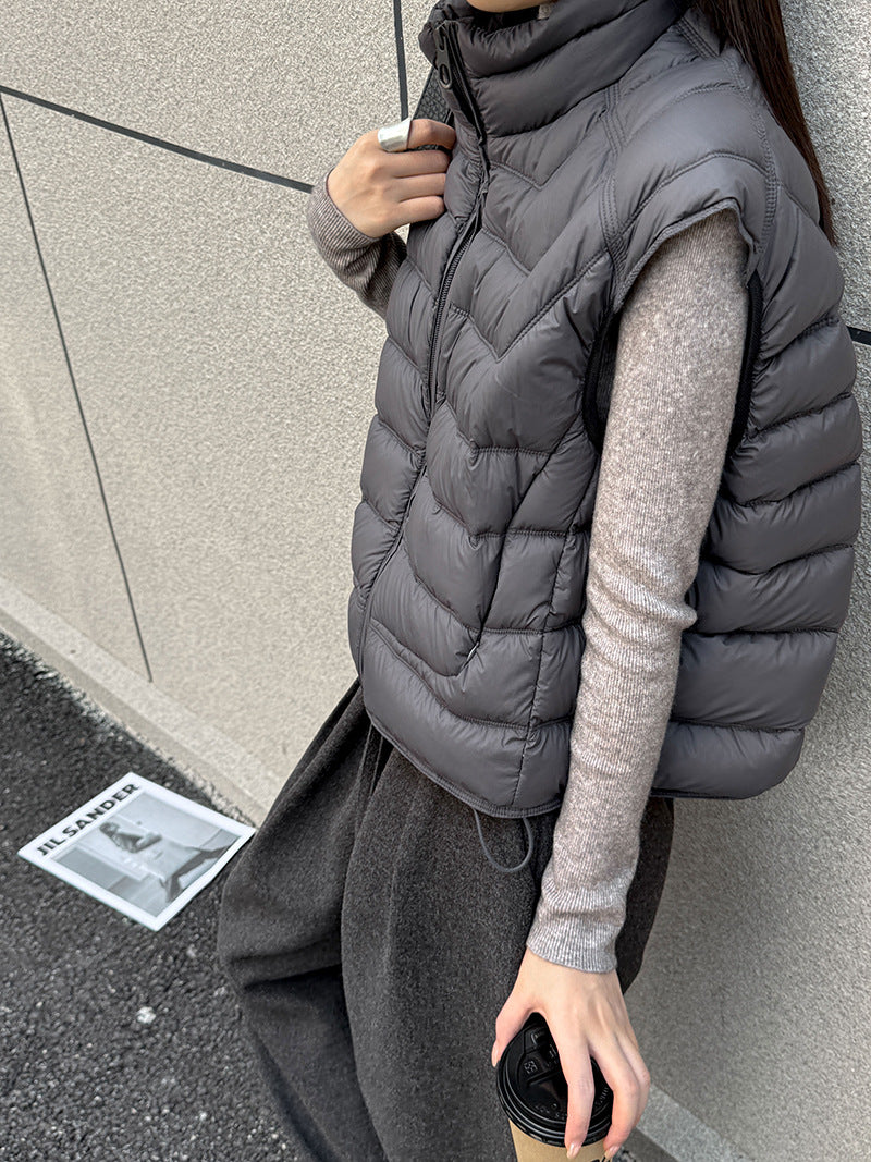 韓系立領白鴨絨無袖馬甲-3色