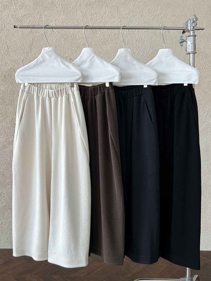 韓系隨性肌理感高腰鬆緊休閒長褲-4色