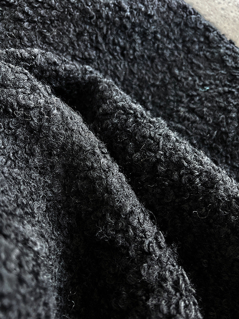 韓版單排扣短款羊羔毛翻領外套-2色