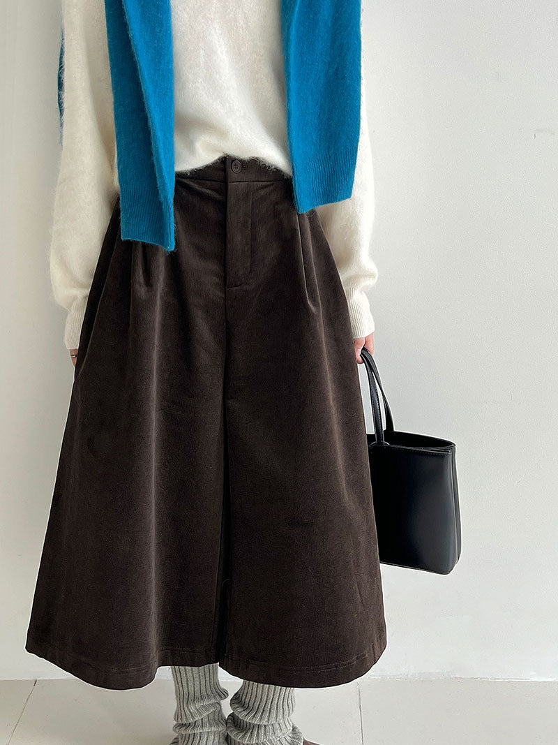 簡約慵懶燈芯絨高腰復古闊腿褲-2色