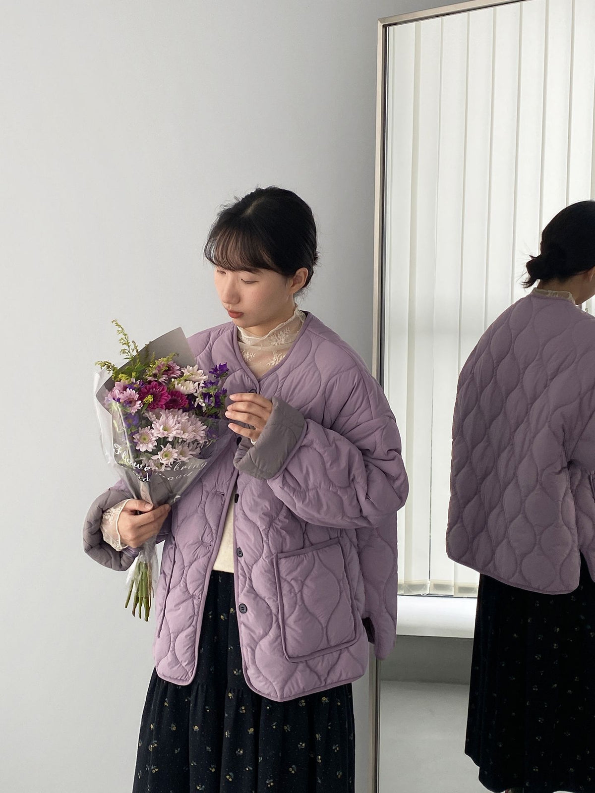 韓系溫柔風菱格撞色外套