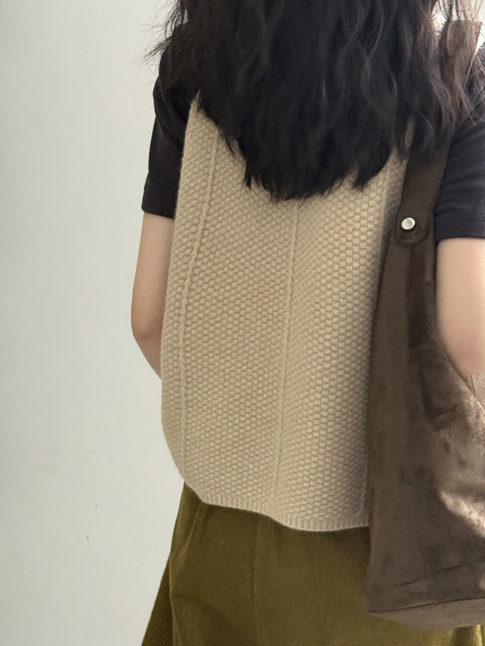 復古慵懶風寬鬆純色疊穿針織馬甲上衣-4色