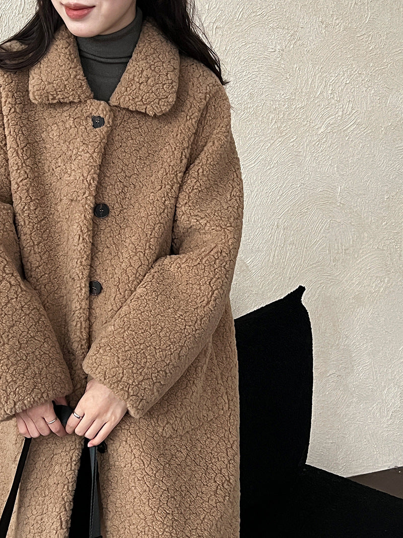 韓系加厚皮毛一體環保皮草羊羔毛大衣外套-2色