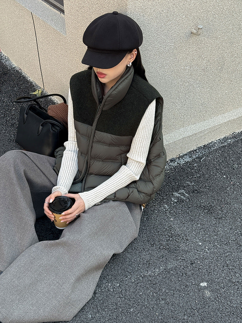韓系簡約立領白鴨絨保暖馬甲-2色