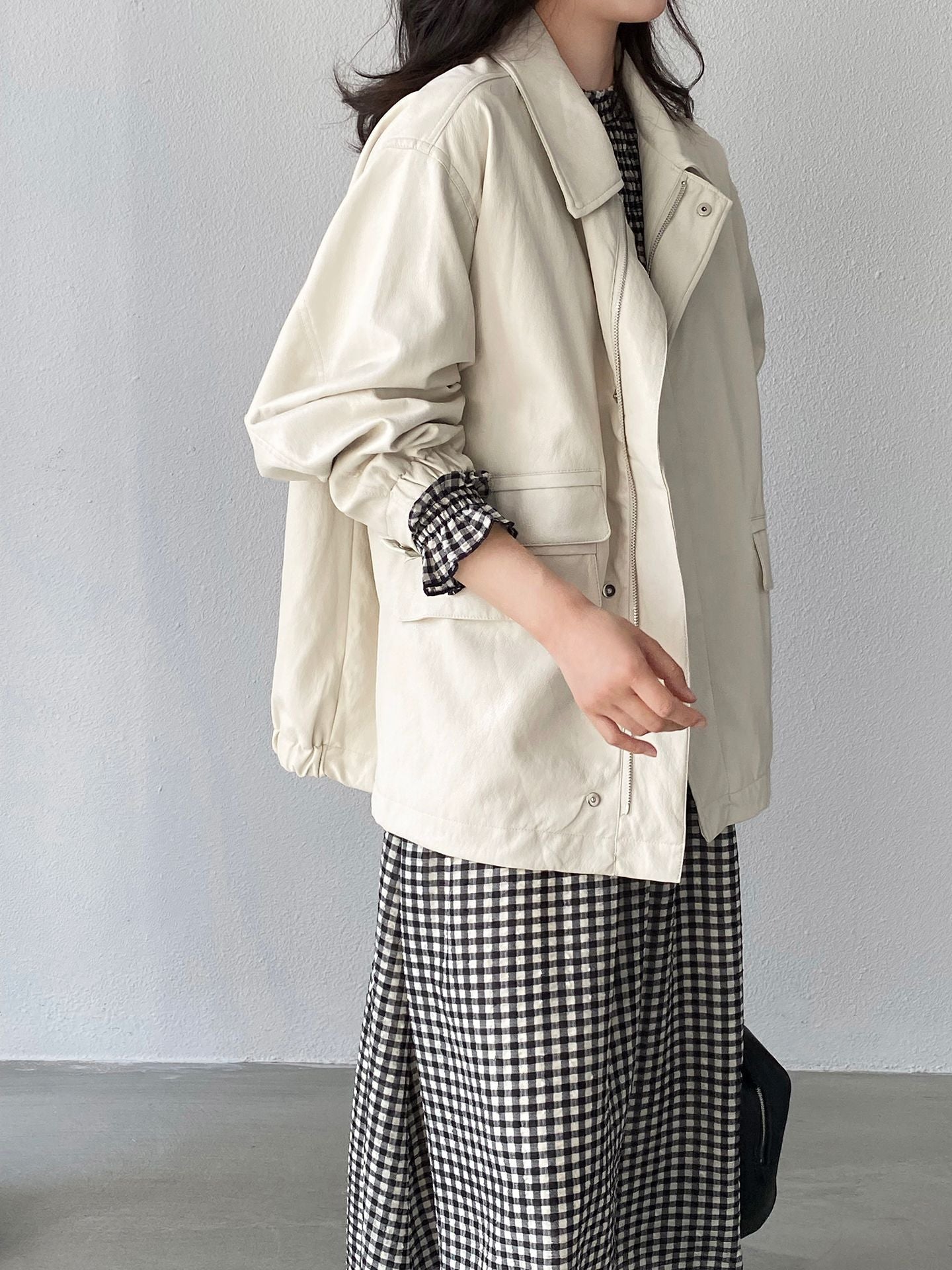 復古蛋白皮設計感短款PU皮衣夾克外套-2色