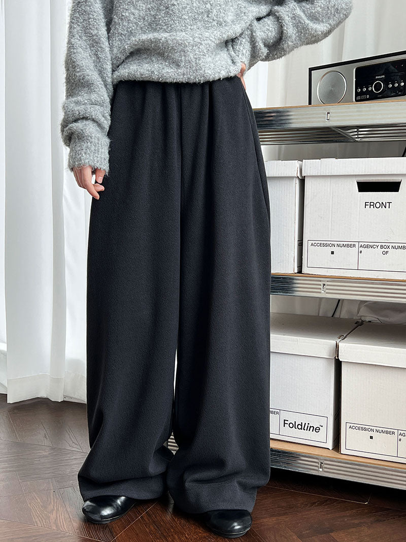 韓系隨性肌理感高腰鬆緊休閒長褲-4色