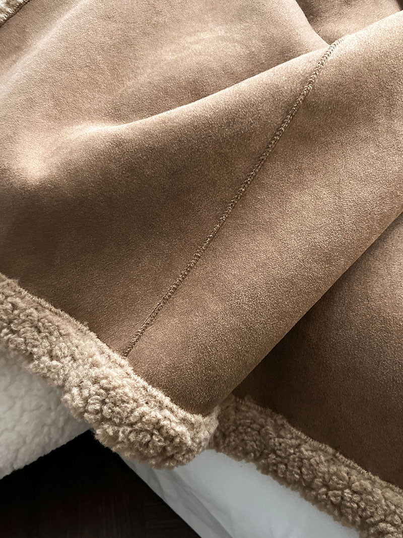 韓系加厚皮毛一體環保皮草羊羔毛大衣外套-2色