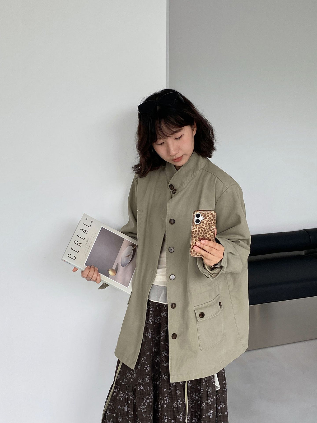 復古刺繡工裝風衣立領長袖外套-2色