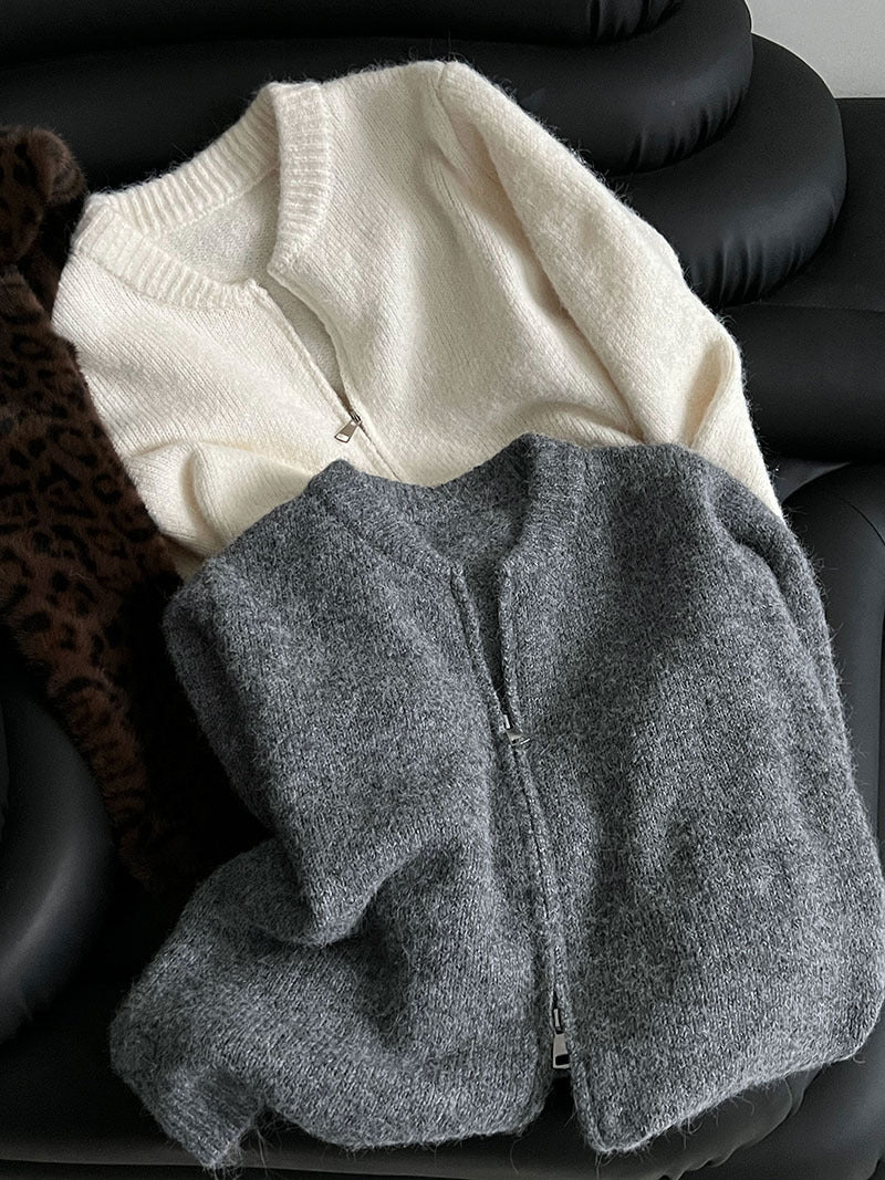 韓系軟糯休閒針織毛衣+卷邊A字短裙-兩件式套裝-3色