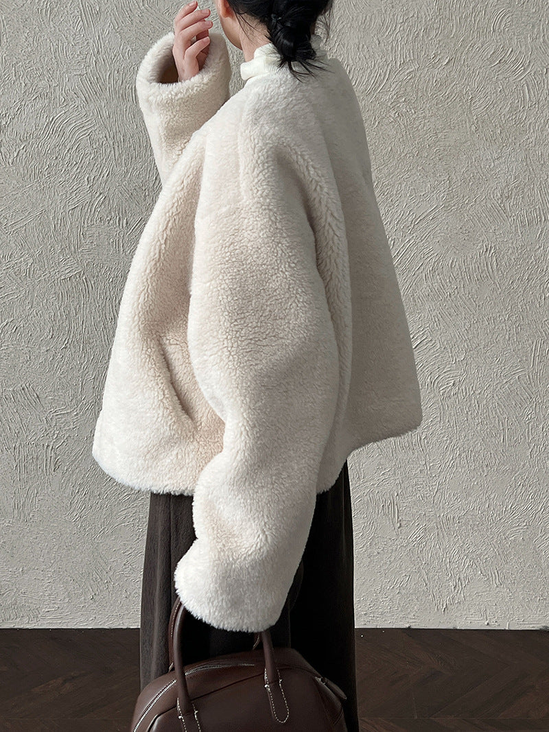 保暖毛絨皮草羊羔毛外套+圍巾-2色