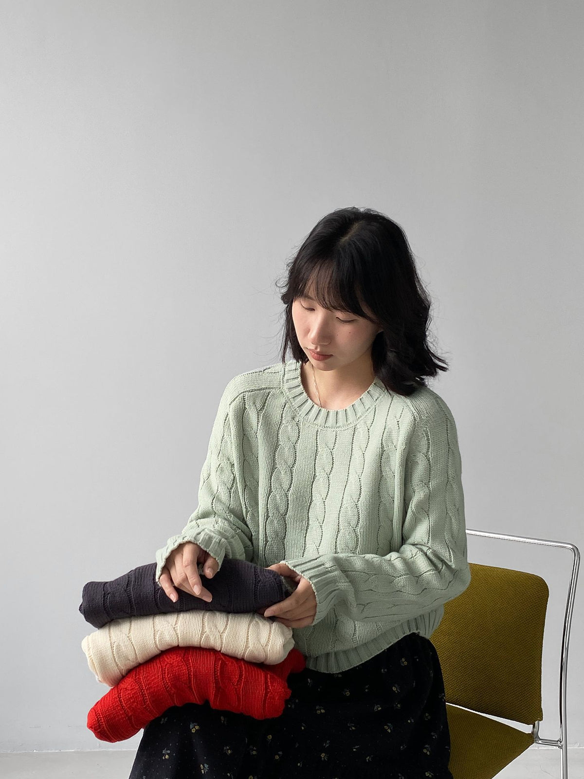 韓系復古文藝風麻花圓領針織毛衣-4色