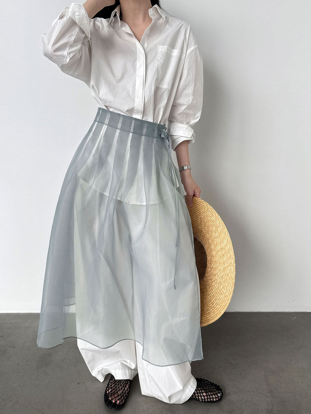 韓系氛圍感疊穿屁簾透視歐根紗半身裙-2色