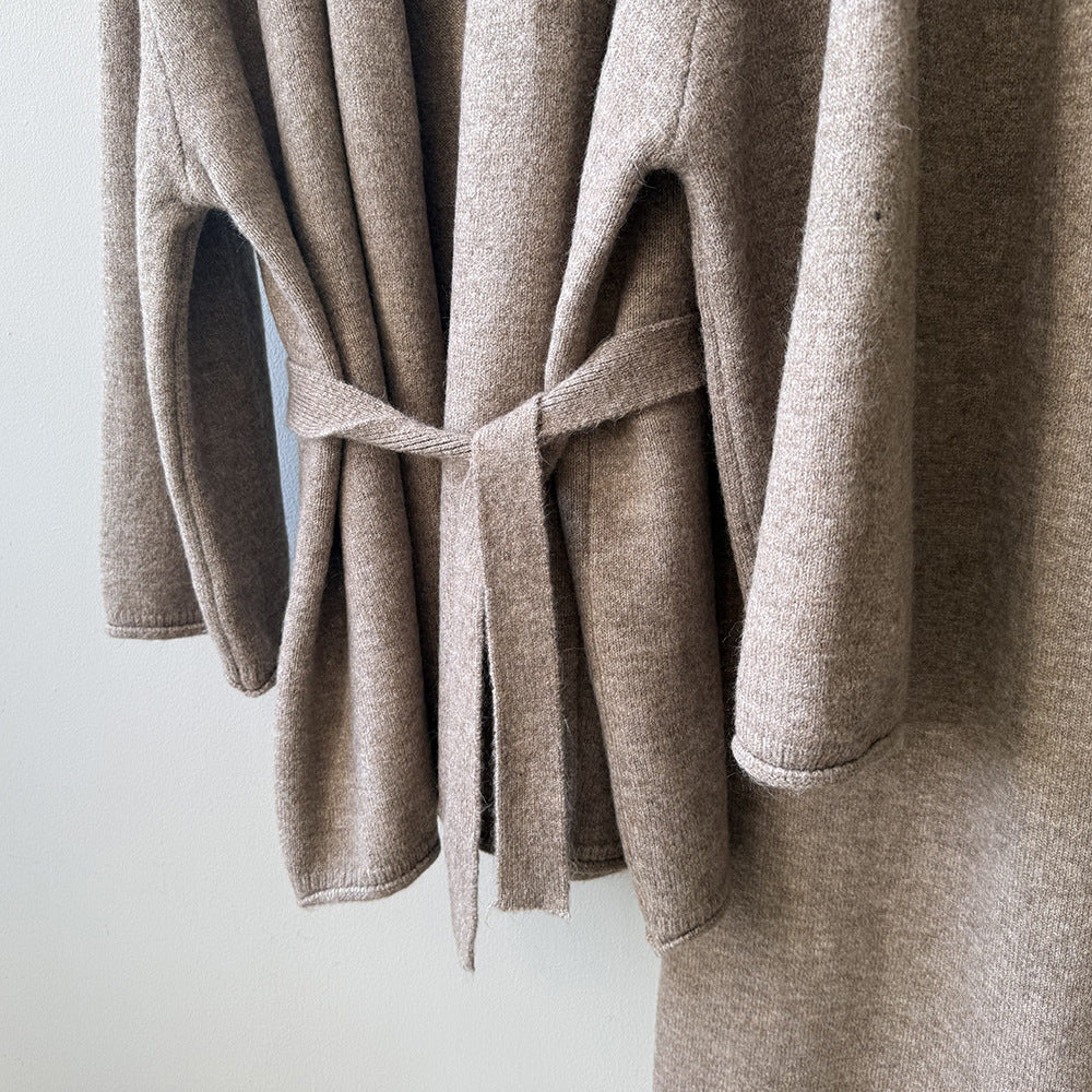 (48H出貨)高級慵懶風繫帶針織開衫+高腰闊腿褲-兩件式套裝-3色