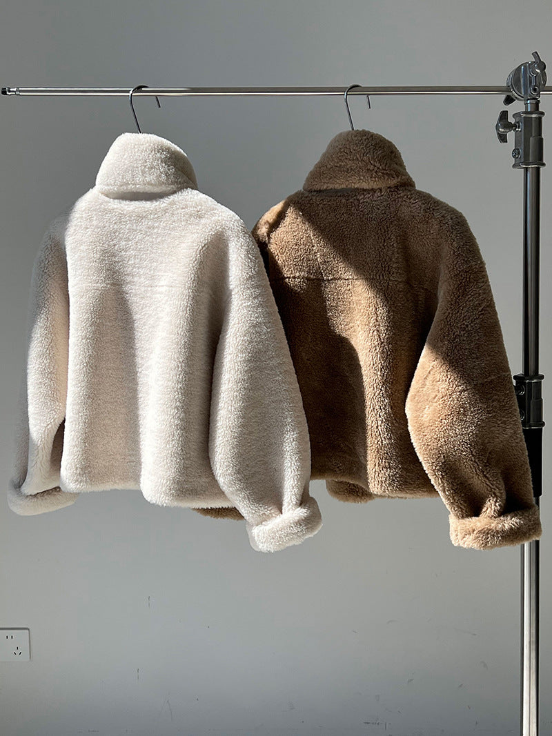 保暖毛絨皮草羊羔毛外套+圍巾-2色