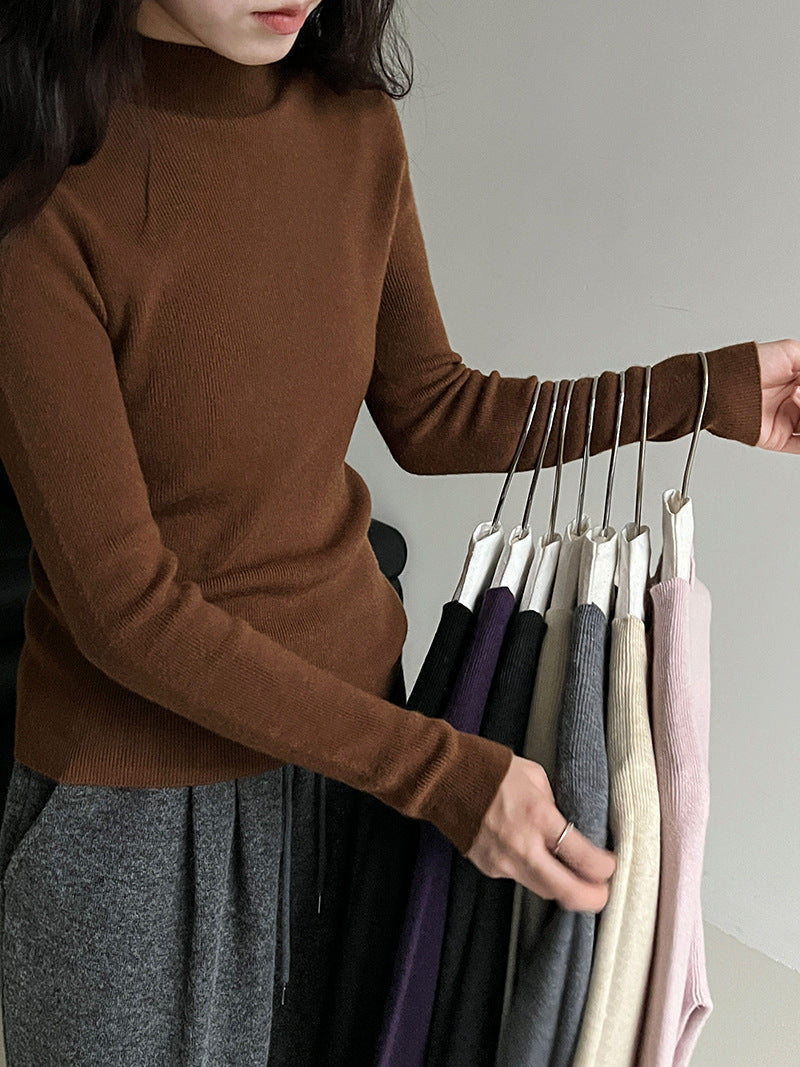 羊毛半高領無縫修身顯瘦內搭打底衫-8色