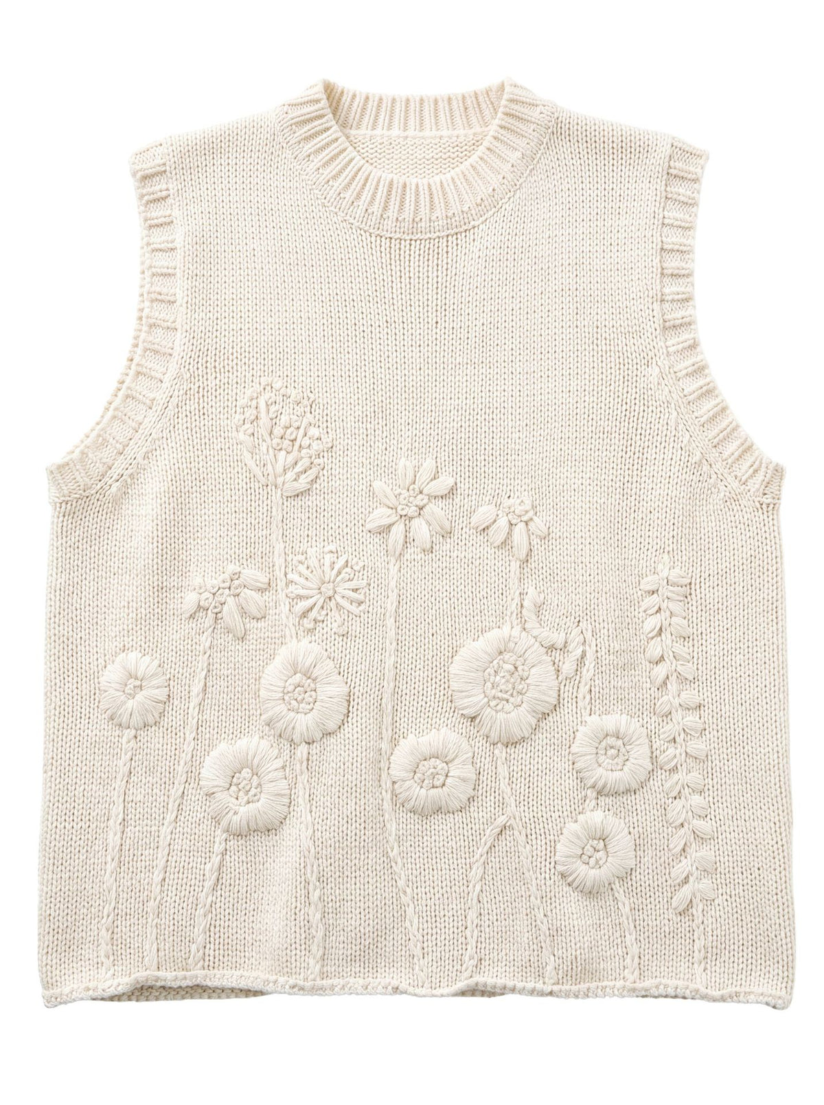 韓系立體刺繡花疊穿針織馬甲背心