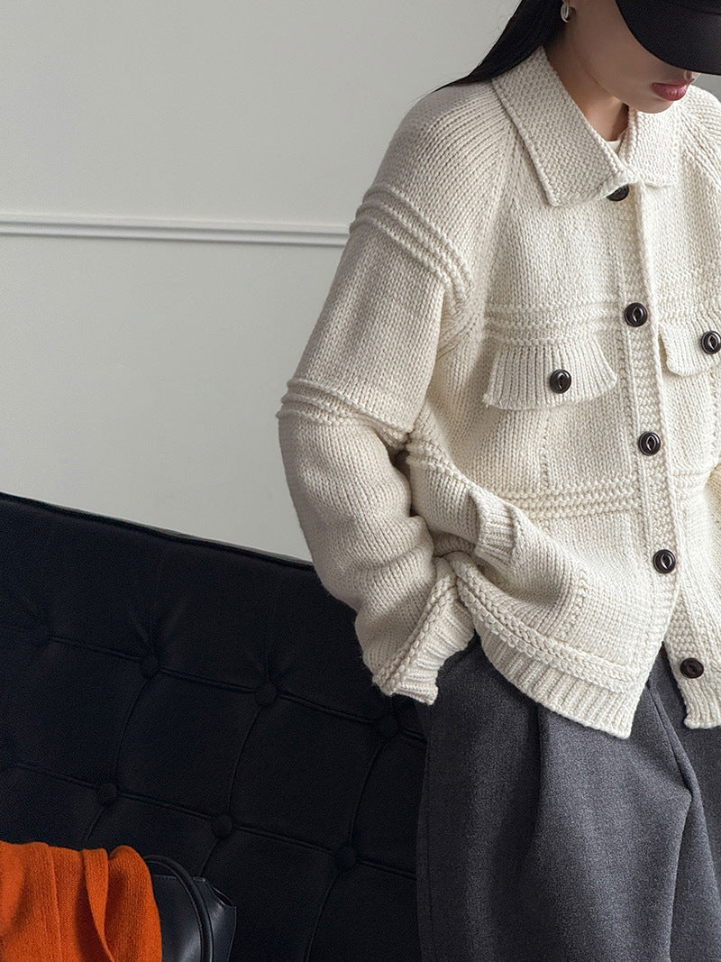韓系輕熟風寬鬆針織開衫-2色
