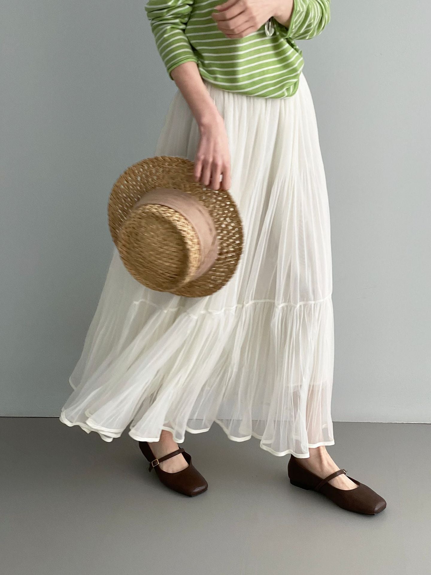 韓系溫柔飄逸網紗拼接百搭浪漫半身裙-3色