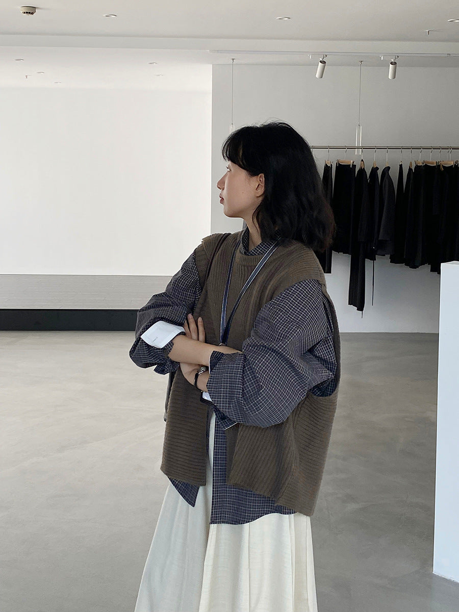 韓版不規則疊穿百搭款針織馬甲上衣-3色