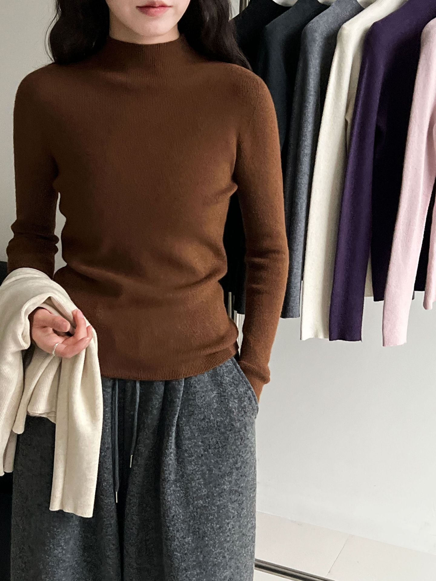 羊毛半高領無縫修身顯瘦內搭打底衫-8色