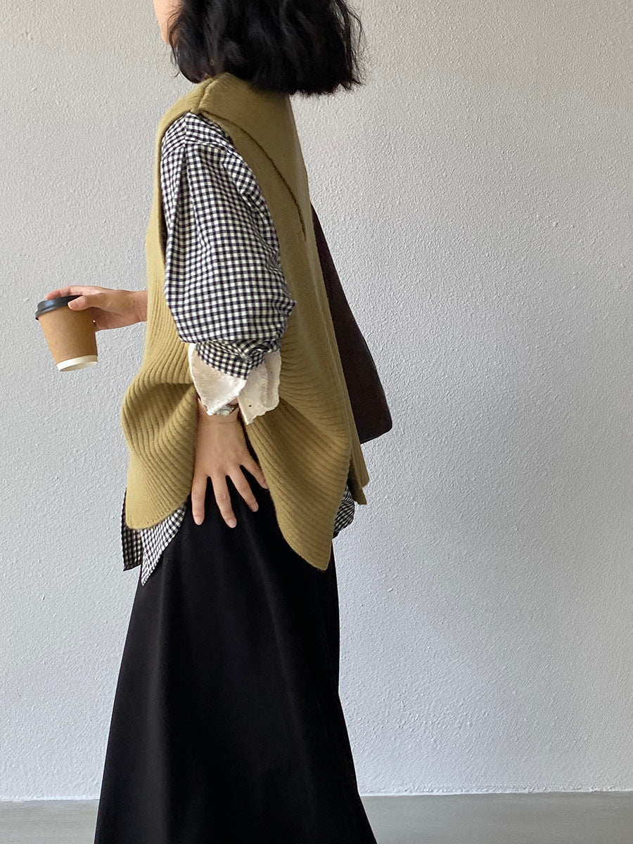 韓版不規則疊穿百搭款針織馬甲上衣-3色