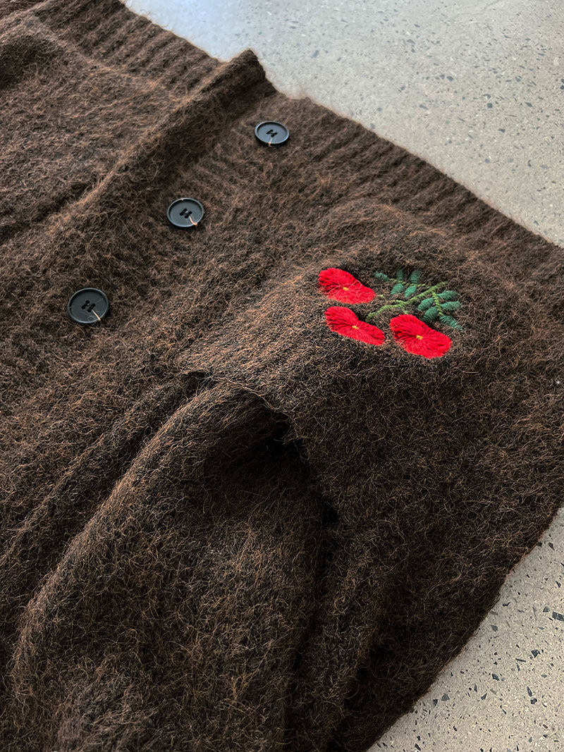 韓系復古軟糯花卉刺繡針織開衫外套-4色