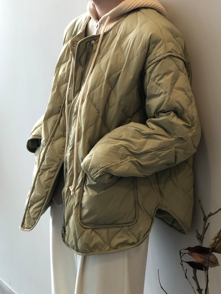 白鴨絨無領羽絨輕薄菱格保暖外套-3色 - Moon Peach