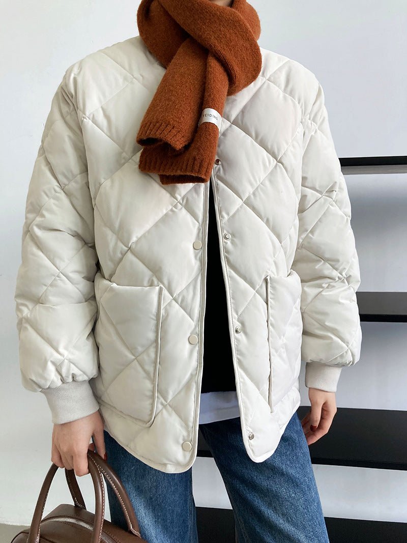 菱形格寬鬆棒球服棉衣外套-3色 - Moon Peach