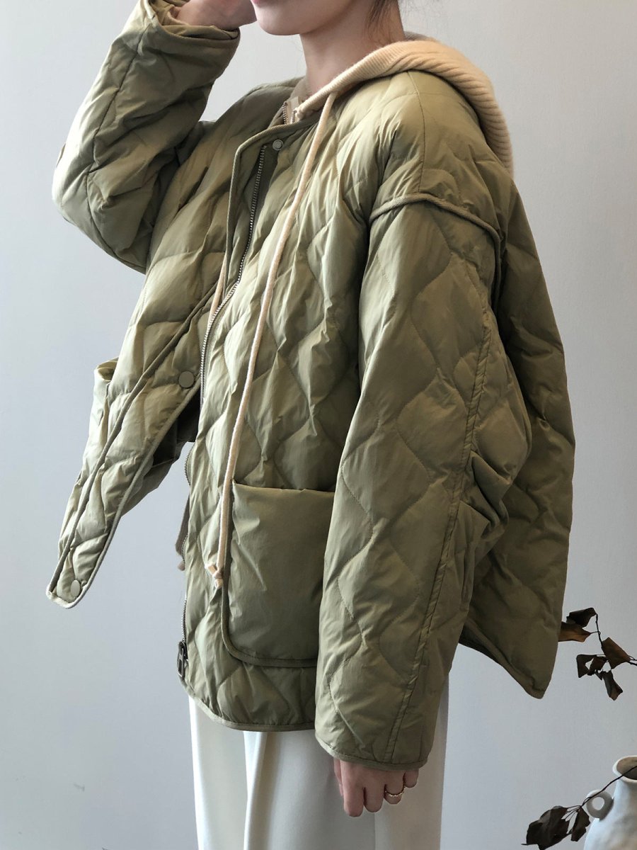 白鴨絨無領羽絨輕薄菱格保暖外套-3色 - Moon Peach