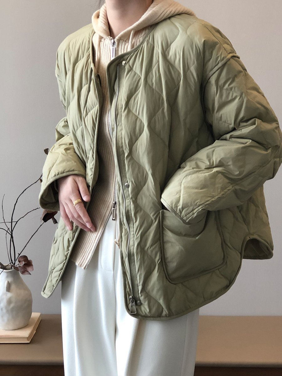 白鴨絨無領羽絨輕薄菱格保暖外套-3色 - Moon Peach