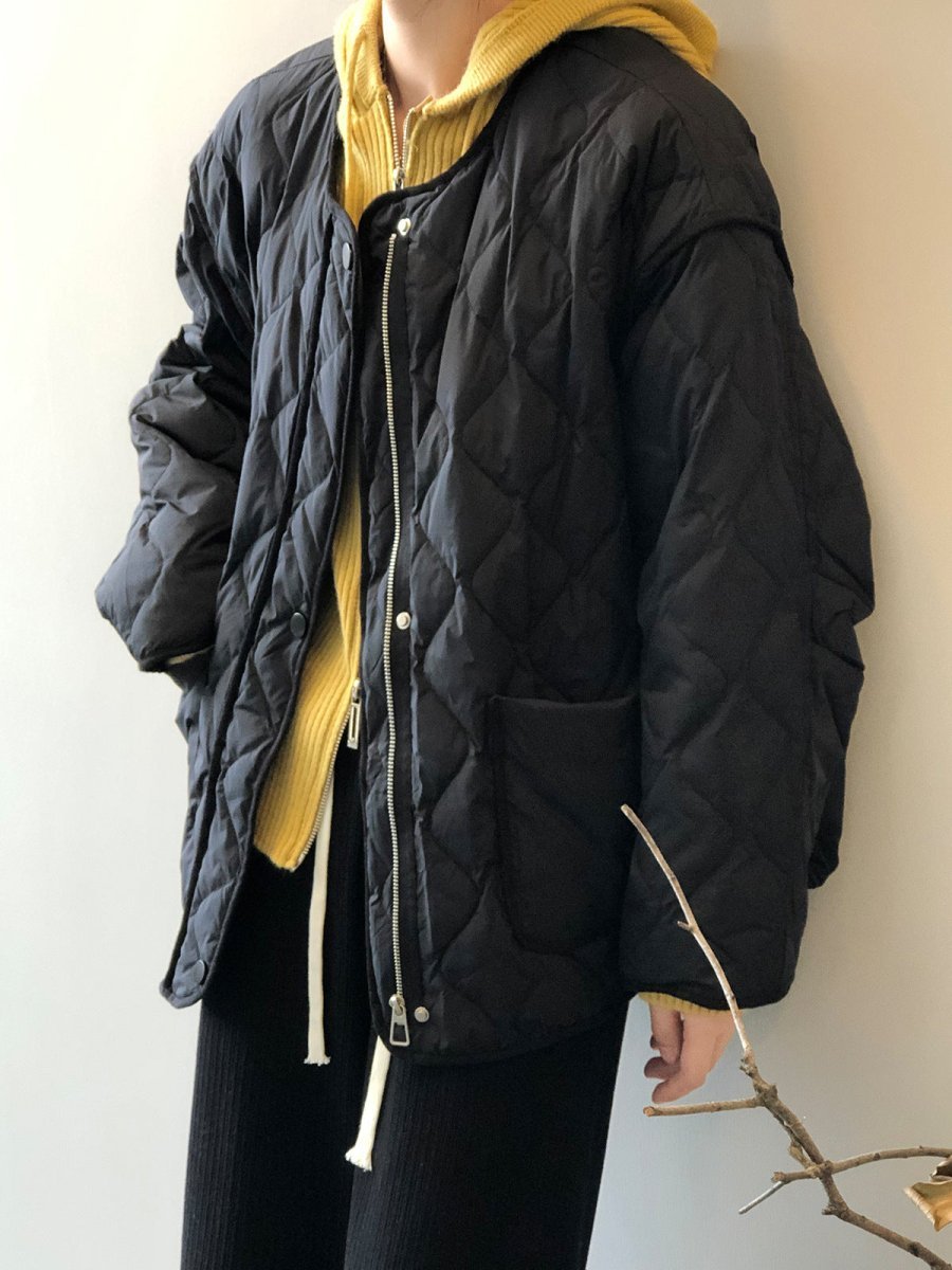 白鴨絨無領羽絨輕薄菱格保暖外套-3色 - Moon Peach