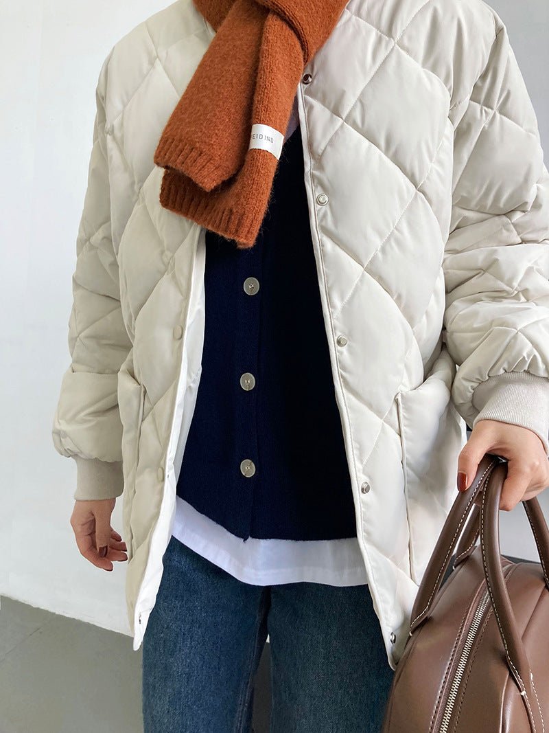 菱形格寬鬆棒球服棉衣外套-3色 - Moon Peach