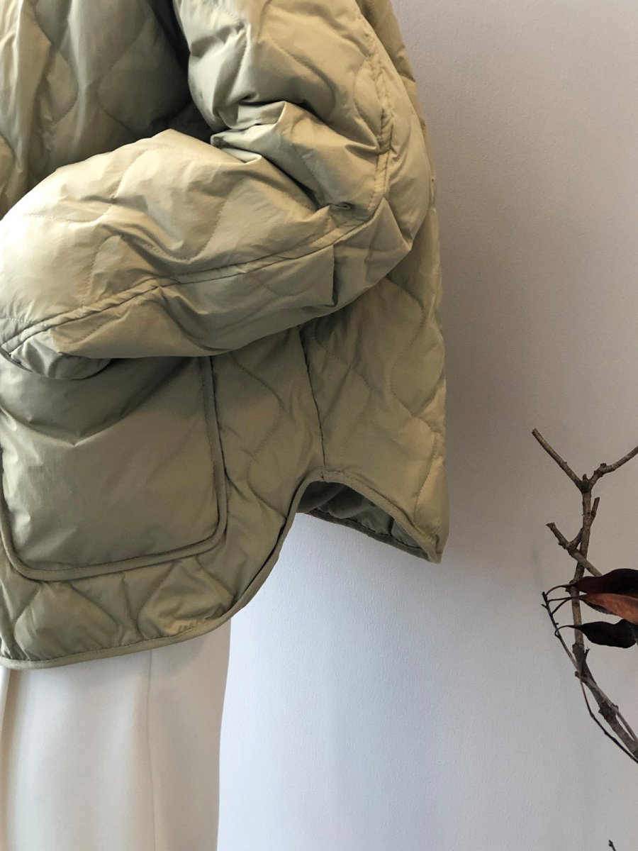 白鴨絨無領羽絨輕薄菱格保暖外套-3色 - Moon Peach