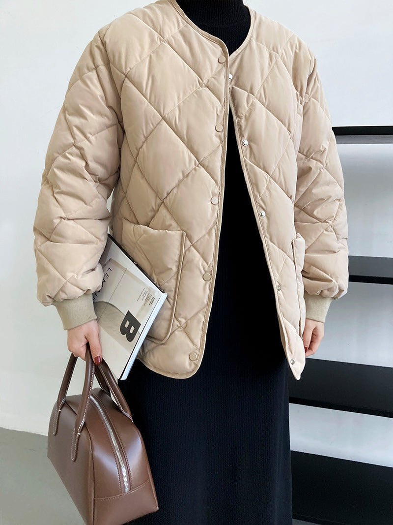 菱形格寬鬆棒球服棉衣外套-3色 - Moon Peach