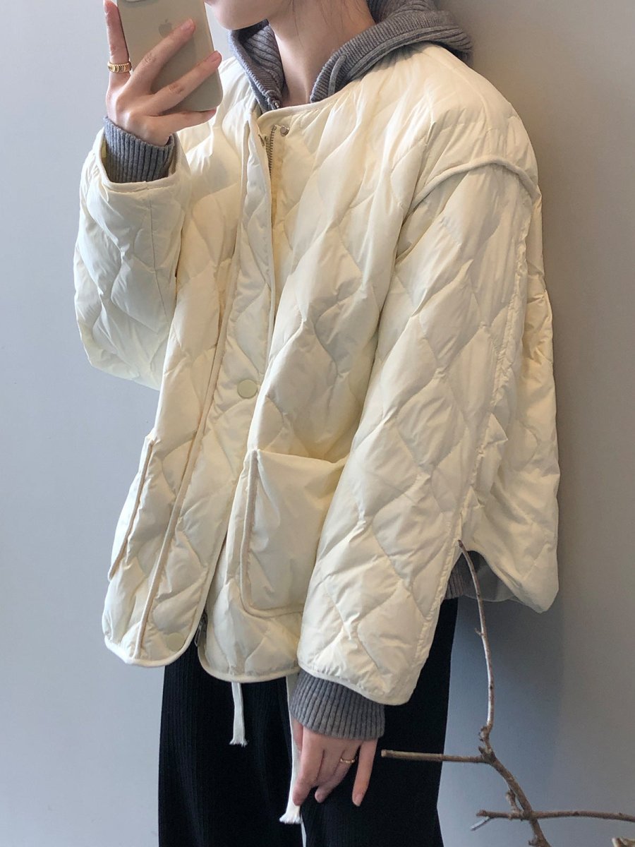 白鴨絨無領羽絨輕薄菱格保暖外套-3色 - Moon Peach