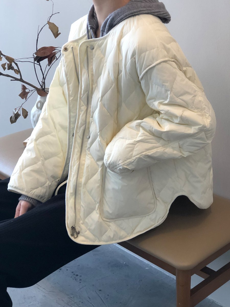 白鴨絨無領羽絨輕薄菱格保暖外套-3色 - Moon Peach