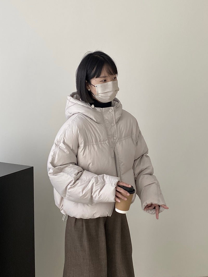 白鴨絨連帽保暖短版羽絨服-4色 - Moon Peach