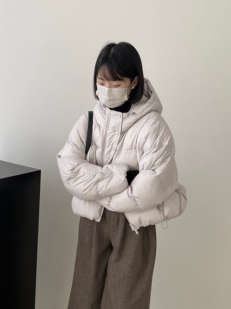 白鴨絨連帽保暖短版羽絨服-4色 - Moon Peach
