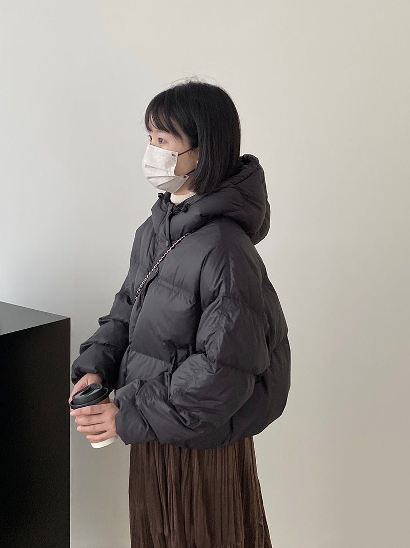 白鴨絨連帽保暖短版羽絨服-4色 - Moon Peach