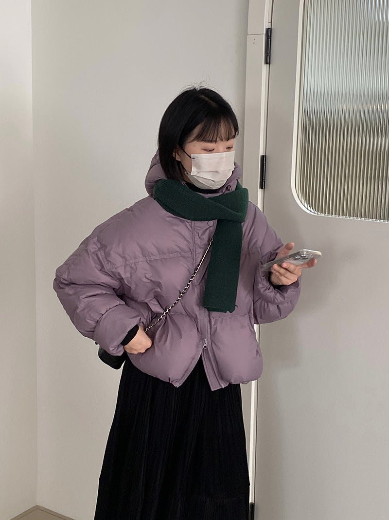 白鴨絨連帽保暖短版羽絨服-4色 - Moon Peach