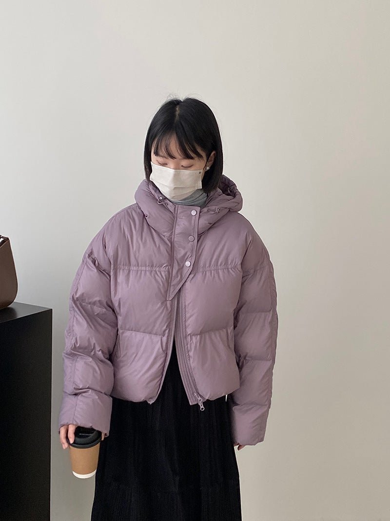 白鴨絨連帽保暖短版羽絨服-4色 - Moon Peach