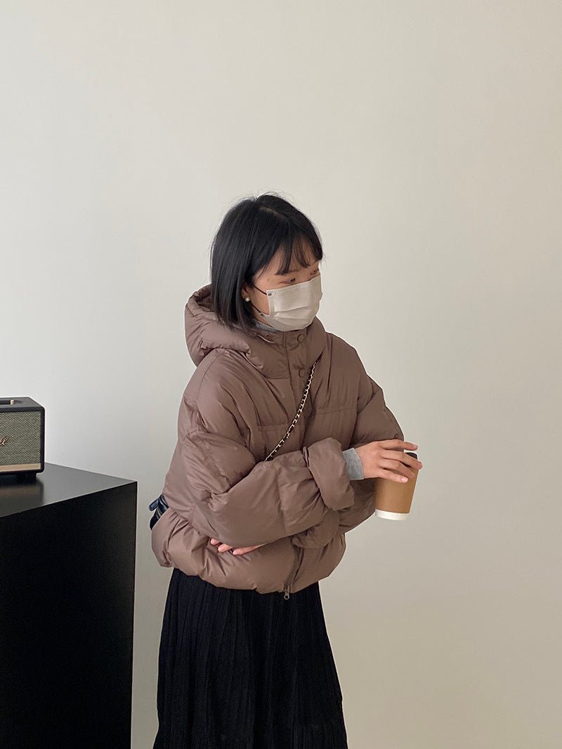 白鴨絨連帽保暖短版羽絨服-4色 - Moon Peach