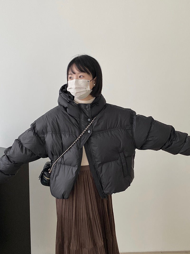 白鴨絨連帽保暖短版羽絨服-4色 - Moon Peach