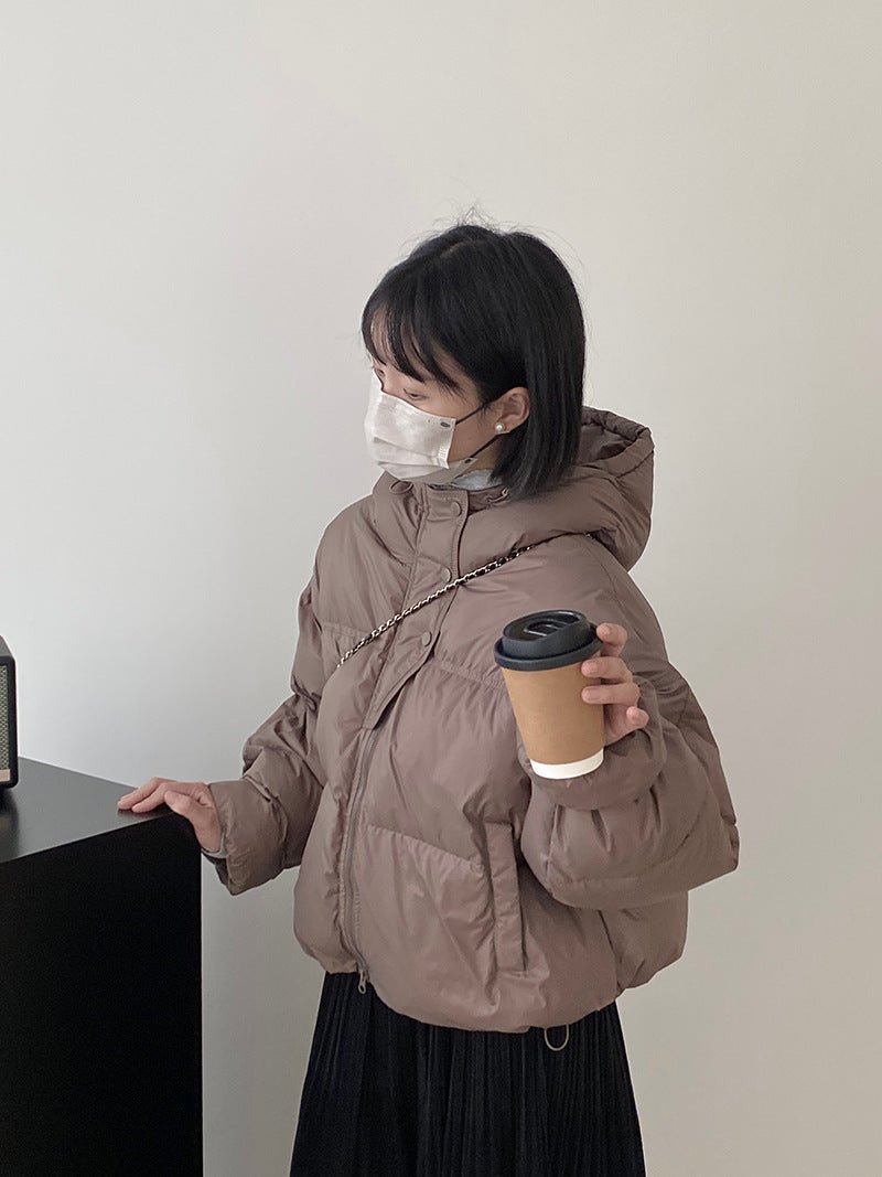 白鴨絨連帽保暖短版羽絨服-4色 - Moon Peach