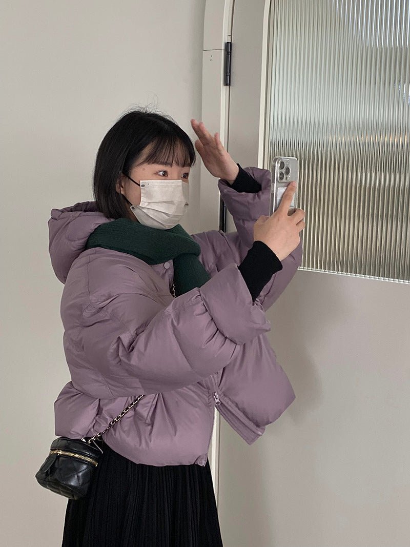 白鴨絨連帽保暖短版羽絨服-4色 - Moon Peach